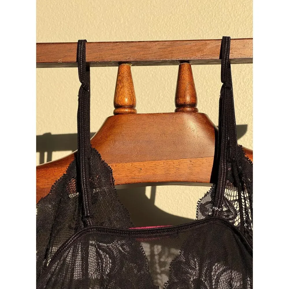 Aviclove Black Lace Babydoll Chemise Nightgown Sheer Lingerie Sleepwear M